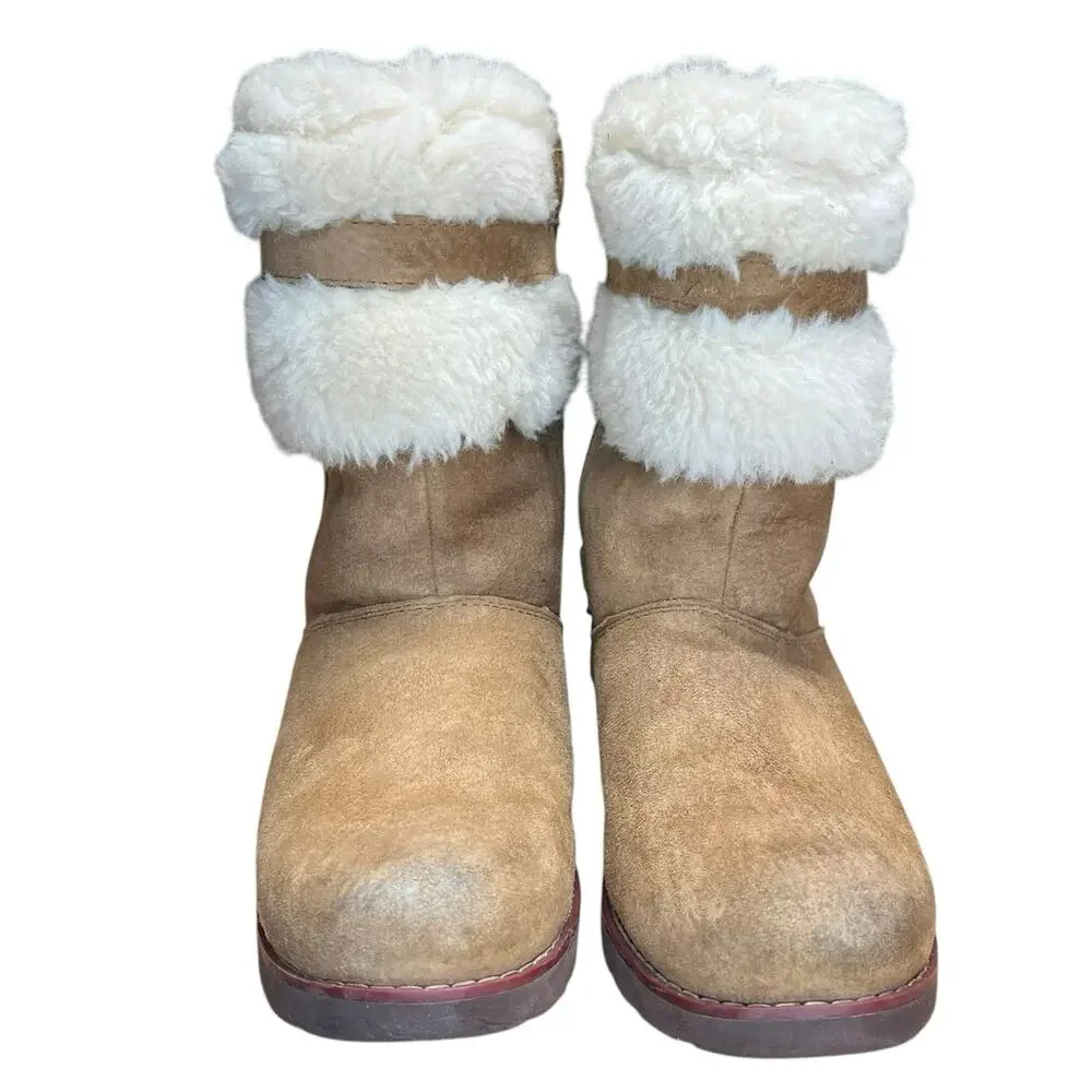 UGG Youth Size 4 EU 34 Skylir Chestnut Brown Suede Shearling Lined Boots Zipper